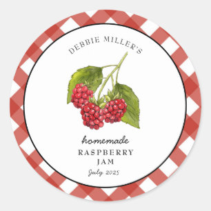 Pegatina Redonda Raspberry Jam Gingham Jar