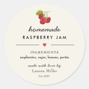 Pegatina Redonda Raspberry Jam Jar Homemade Moderno