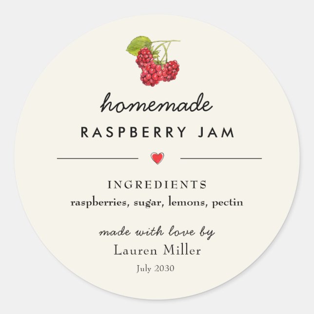 Pegatina Redonda Raspberry Jam Jar Homemade Moderno (Anverso)
