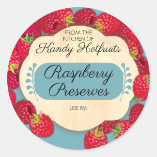 Pegatina Redonda Raspberry raspberries jam jelly preserves canning