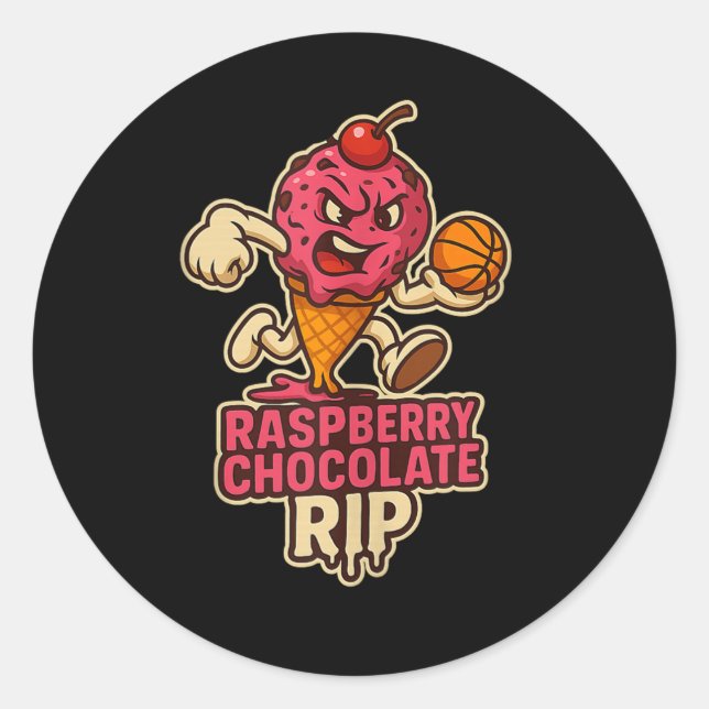 Pegatina Redonda Raspberry Rip Swish N Dish Basketball Ta (Anverso)