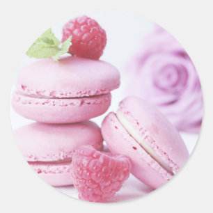 Pegatina Redonda Raspberry rosa Macarons Foto pastelería francesa