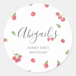 Pegatina Redonda Raspberry Sweet Berry First Birday Party