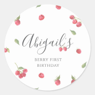 Pegatina Redonda Raspberry Sweet Berry First Birday Party