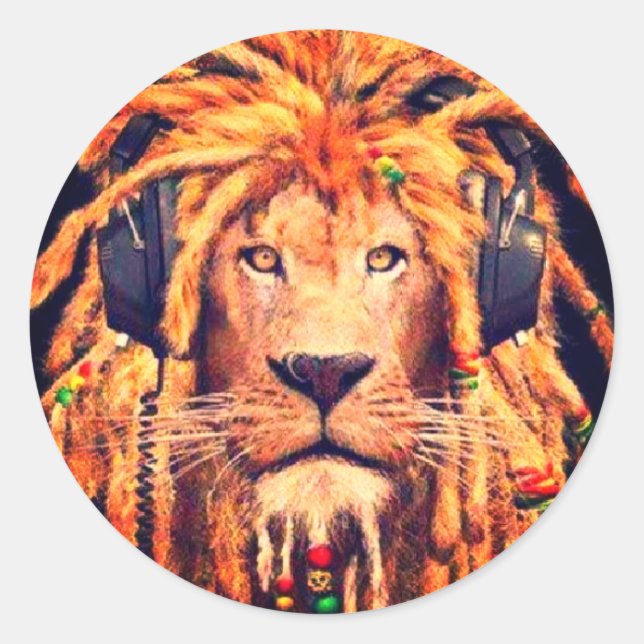 Pegatina Redonda Rasta Lion (Anverso)