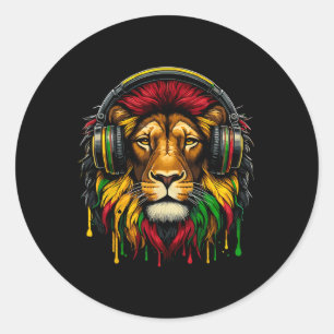 Pegatina Redonda Rasta Raggae Jamaica Auriculares Musicales León De