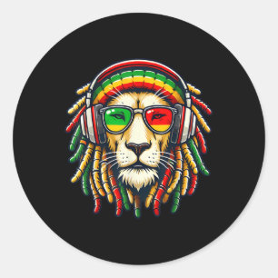 Pegatina Redonda Rasta Reggae Music Lion Jamaica
