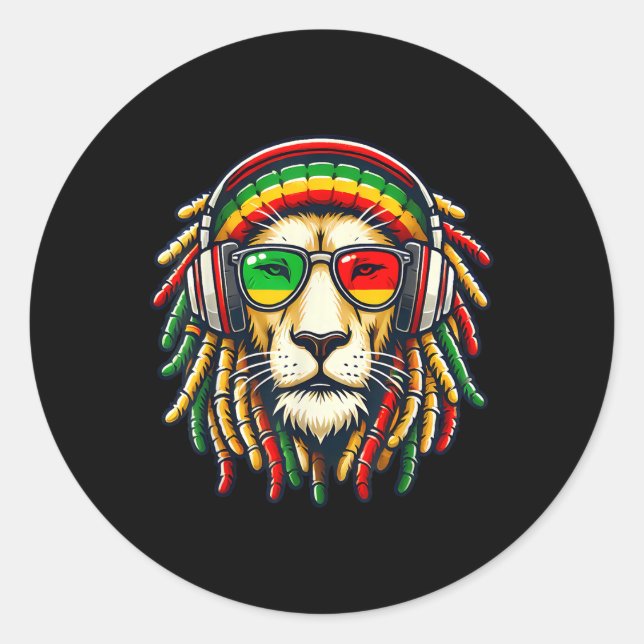 Pegatina Redonda Rasta Reggae Music Lion Jamaica (Anverso)