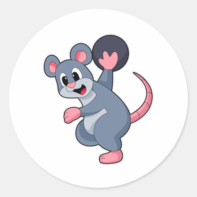 Pegatina Redonda Rat en Bowling con bolas (Anverso)