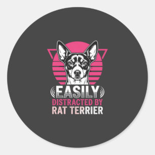 Pegatina Redonda Rat Terrier Fácilmente Distraído Perro Retro
