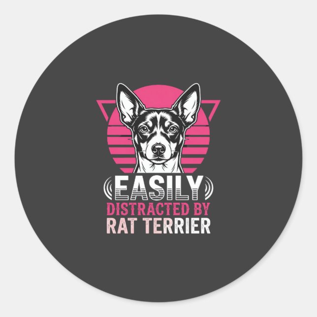 Pegatina Redonda Rat Terrier Fácilmente Distraído Perro Retro (Anverso)