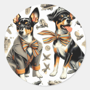 Pegatina Redonda Rat Terrier Viejo Sin Marea