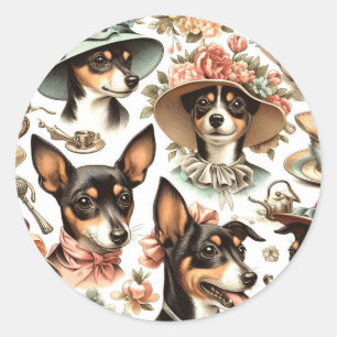 Pegatina Redonda Rat Terrier Viejo Sin Marea