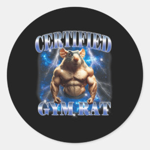 Pegatina Redonda Rata de Gimnasio Certificada Meme Fitness Culturis
