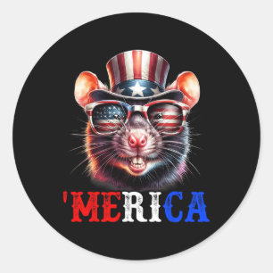 Pegatina Redonda Rata de Merica Patriótica 4 de Julio Divertida Niñ