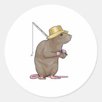 Rata en la pesca con barra de pesca