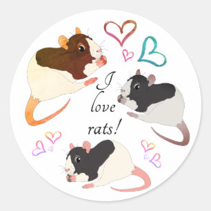 Pegatina Redonda Ratas fritas y corazones arcoiris