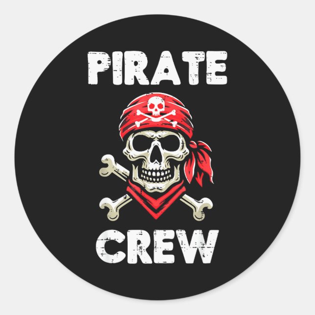 Pegatina Redonda Rate Crew Skull Crossbones Funny Matching Men Wome (Anverso)