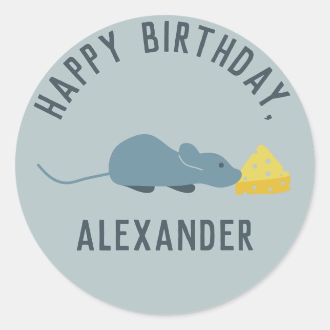 Pegatina Redonda Ratón azul y queso personalizados (Anverso)