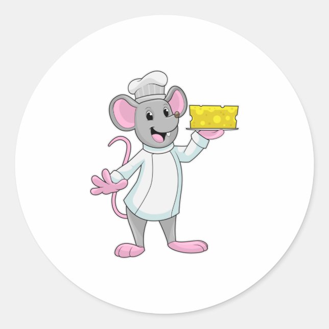 Pegatina Redonda Ratón cocinado con queso (Anverso)