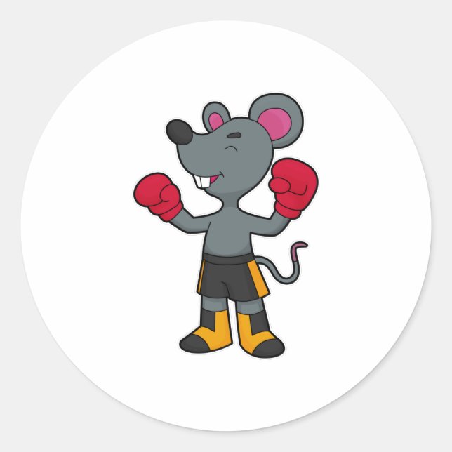 Pegatina Redonda Ratón como boxeador con guantes de boxeo (Anverso)