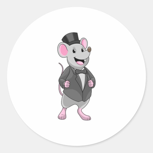 Pegatina Redonda Ratón como novio con cinta (Anverso)