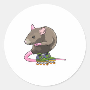 Pegatina Redonda Ratón como patinador en línea con patines en línea
