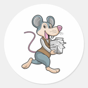 Pegatina Redonda Ratón como secretario con papel