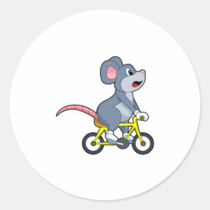 Pegatina Redonda Ratón con bicicleta