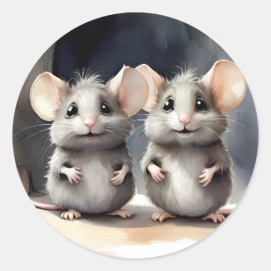 Pegatina Redonda Ratón Cute Ratón Mejor Pals Amigos Buddies Retrato