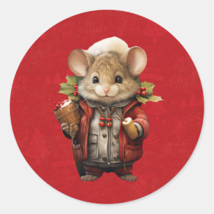 Pegatina Redonda Ratón de Navidad