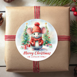Pegatina Redonda Ratón de Navidades de corte