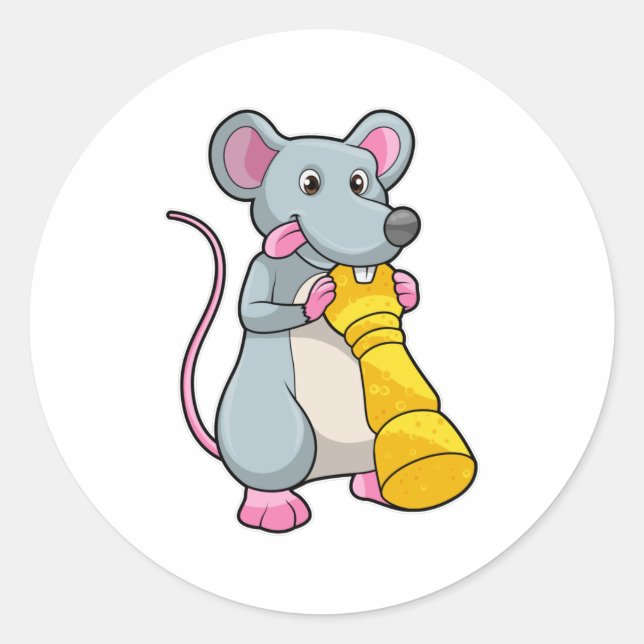 Pegatina Redonda Ratón en ajedrez con peón de ajedrez (Anverso)