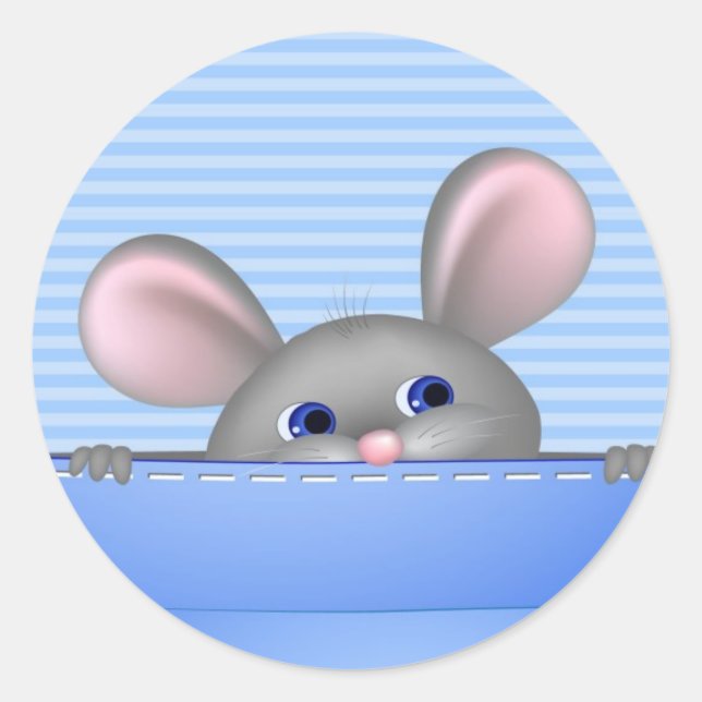 Pegatina Redonda Ratón en bolsillo (Anverso)