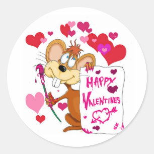 Pegatina Redonda Ratón feliz Día de San Valentín