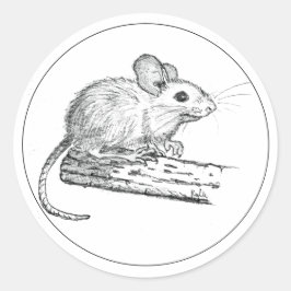 Pegatina Redonda Ratón Pequeño Lápiz