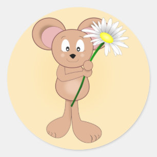 Pegatina Redonda Ratón Personalizado Adorable con Flor