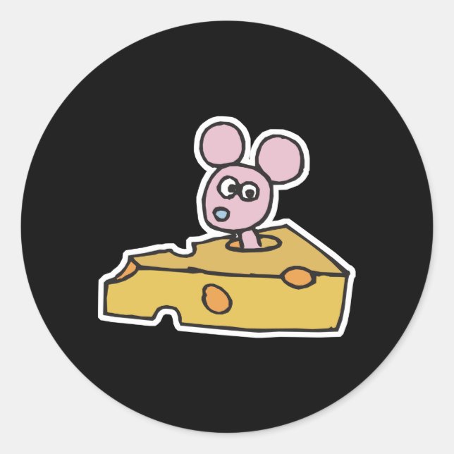 Pegatina Redonda ratón rosa lindo en el queso suizo (Anverso)