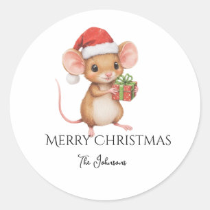 Pegatina Redonda Ratoncito lindo de Navidad 