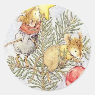Pegatina Redonda ratones de Navidad 