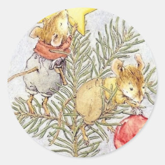 Pegatina Redonda ratones de Navidad