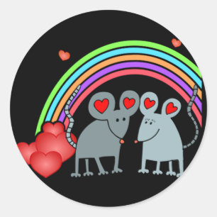 Pegatina Redonda Ratones en San Valentín de amor