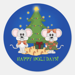 Pegatina Redonda Ratones Navidades con Personalizable de texto