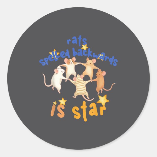 Pegatina Redonda Rats Spelled Backwards Is Star Funny Rat Meme Rat  (Anverso)