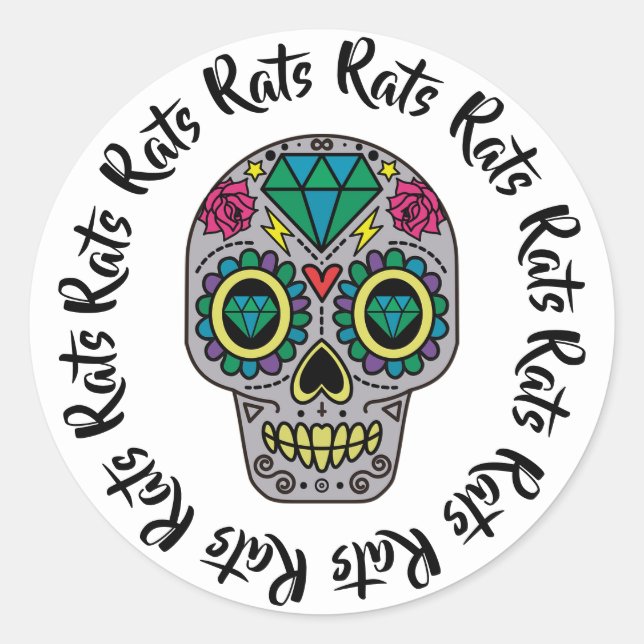 Pegatina Redonda Rats Sugar Skull (Anverso)