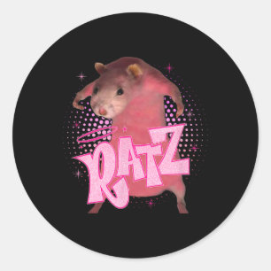 Pegatina Redonda Ratz divertido ratón rosa rata meme hombres mujere