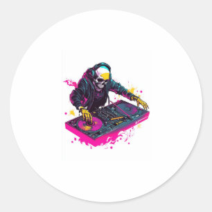 Pegatina Redonda Rave Skull � EDM Fiesta Skeleton DJ