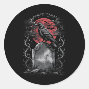 Pegatina Redonda Raven Bird Gothic Raven Cementerio de arte Fantasy