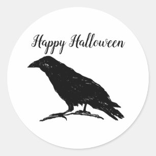 Pegatina Redonda Raven Black Bird Halloween Spooky Painting Art