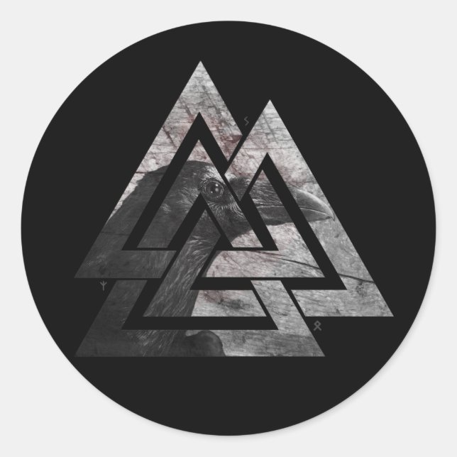 Pegatina Redonda Raven de Odin (Anverso)